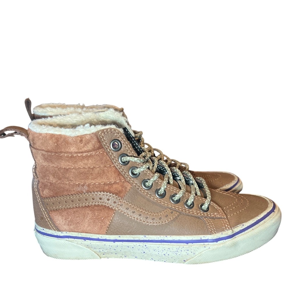 Vans x Hana Beaman Sk8-Hi MTE Brown Leather Suede Sherpa Sneakers Size 5.5